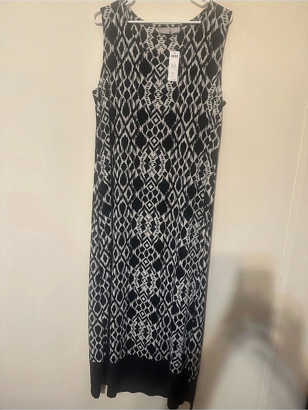 Chico's Travelers Aztec Dress W Mesh Maxi Dress Black & White Medium